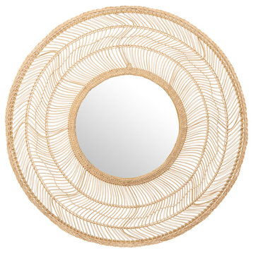 Luhu Round Cane Rib Wall Mirror, Natural Brown