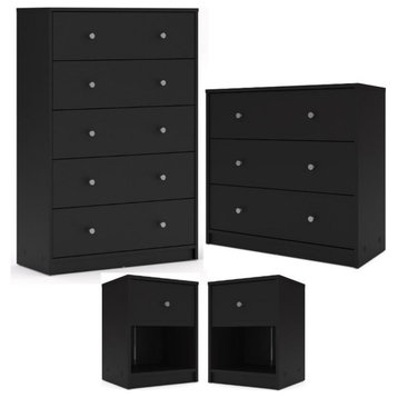Home Square Engineered Wood 4 Piece Set with 2 Chests and 2 Nightstands in Black