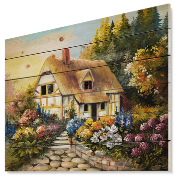 Designart Fairy House Oil Painting Landscape Wood Wall Art 20x15