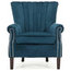 Contemporary Elegant Armchair Upholstered, Fabric, Wooden Legs, Midnight Blue