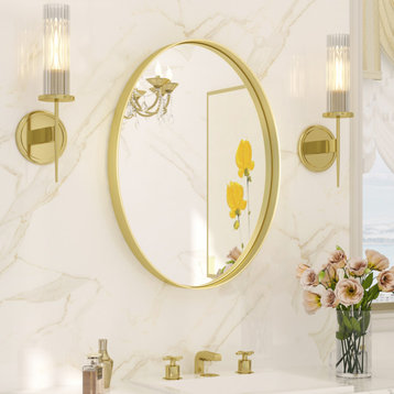Oval Vanity Mirror for Bathroom, Metal Framed Wall Mirror, Gold, 22"x30"