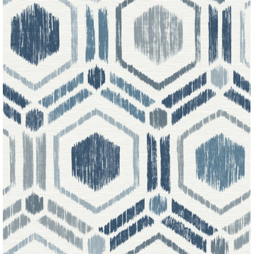 Borneo Blue Geometric Grasscloth Wallpaper Bolt