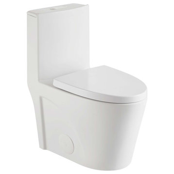 Fine Fixtures Dual-Flush Elongated One-Piece Toilet With High Efficiency Flush, White High Gloss
