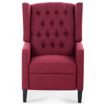 27" Wide Tufted Fabric Wingback Chair, Wine Red