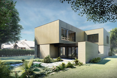 Inspiration for a modern two-story brick exterior home remodel in Other