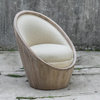Luxe Mid Century Modern Round Tub Chair Cream Beige Light Wood Barrel Egg