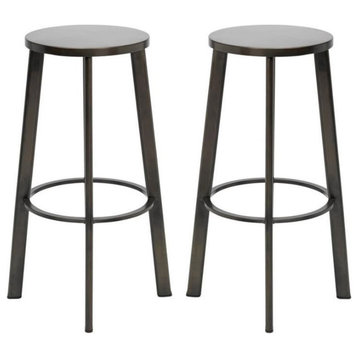 Home Square 30" Transitional Stainless Steel Seat Bar Stool in Silver - Set of 2