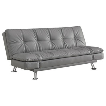 Bowery Hill Faux Leather Tufted Sleeper Sofa in Dark Gray