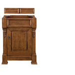 James Martin Vanities - Brookfield 26" Country Oak Single Vanity, No Top - The Brookfield 26", single sink, Country Oak vanity by James Martin Vanities features hand carved accenting filigrees and raised panel doors. Single door cabinet with a shelf for additional storage space. The look is completed with an Antique Brass finish door pull. Matching decorative wood backsplash is included.