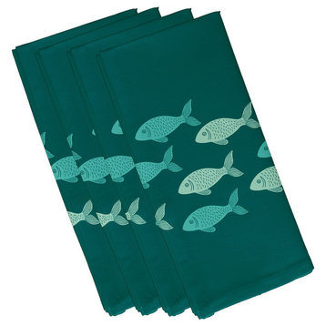 Fish Line, Animal Print Napkin, Teal, Set of 4