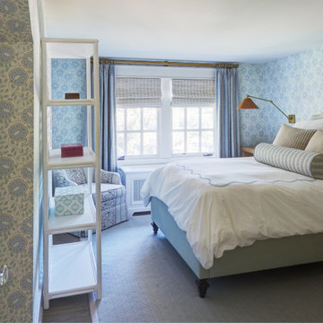 Guest Bedroom with Blue Wallpaper