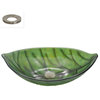 MR Direct 609 Green Colored Leaf Glass Sink, Brushed Nickel, *No Faucet*, With D