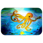 Mary Gifts By The Beach - Octopus Gone Yellow Plush Bath Mat, 20"x15 - Bath mats from my original art and designs. Super soft plush fabric with a non skid backing. Eco friendly water base dyes that will not fade or alter the texture of the fabric. Washable 100 % polyester and mold resistant. Great for the bath room or anywhere in the home. At 1/2 inch thick our mats are softer and more plush than the typical comfort mats.Your toes will love you.