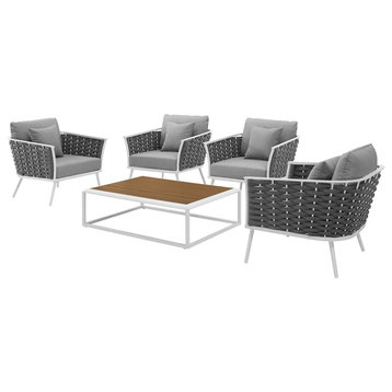 Modern Outdoor Chair, Sofa and Table Set, Fabric Aluminium, White Gray