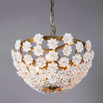 Faye Feminine Pure White Porcelain Flower 3-Light Blossomy Pendant Light