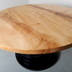Round Maple Dining Table Black Base, Natural Top - Dining Tables