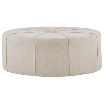 Madison Park Ferris Oval Oversized Ottoman With Tufted Center, Cream