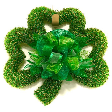 Irish Wreath St. Patricks Day Wreath Shamrock Wreath 18'' Custom Designed Bow, Lime Green and Green, 18" Only