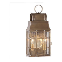 Saving Shepherd - Colonial Outdoor Lantern With Seedy Glass, Weathered Brass - Outdoor Wall Lights And Sconces