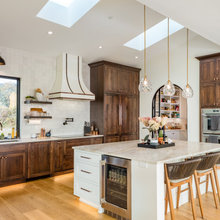 Warm wood and white kitchen