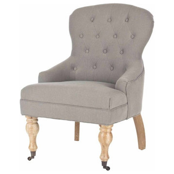 Classic Accent Chair, Birch Legs With Wheel and Button Tufted Back, Granite