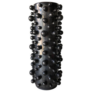 Modern Black Bubbles Cylinder Vase | 19" Spheres Mid Century Abstract Round