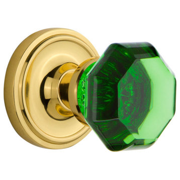 Classic Rosette Privacy Waldorf Emerald Knob, Polished Brass
