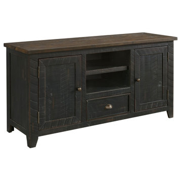 Benzara BM242257 TV Stand With 2 Cabinets and 2 Cubbies, Black and Brown