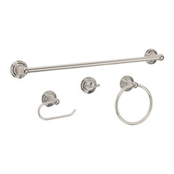 Designers Impressions - 700 Series 4-Piece Satin Nickel Bathroom Hardware Set - Bathroom Accessory Sets