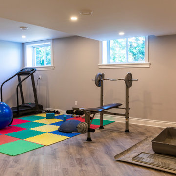 Basement with bedroom, hobby (train) room and gym