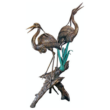 Two Herons on a Log Cast Bronze Garden Statue