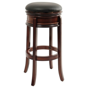 Bowery Hill 30" Contemporary Wood Swivel Bar Stool in Brandy Brown/Black