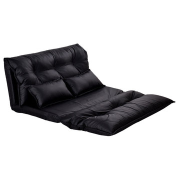 Costway PU Leather Foldable Modern Floor Sofa Bed Video Gaming 2 Pillows Black