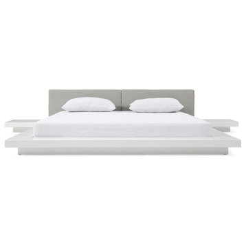 Mia White and Gray Platform Bed, Queen