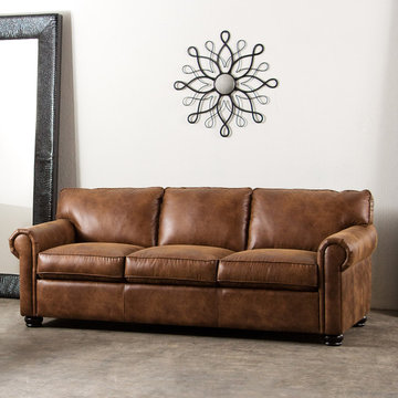 Rexford Bomber Brown Blended Leather Sofa