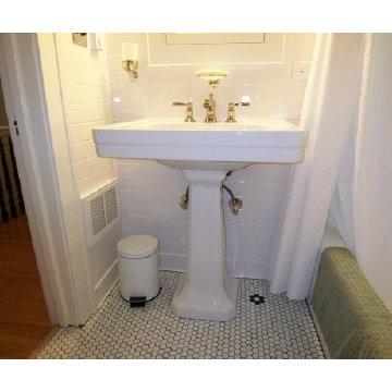 Polished nickel faucets, Porcher pedestal sink