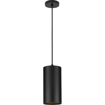 Progress Lighting Cylinder 1-Light Outdoor 6" Pendant, Black, P500356-031