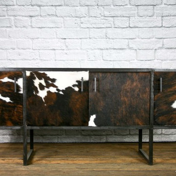 Leather Media Console, Rustic Side Board, Cowhide Credenza, Rawhide Buffet