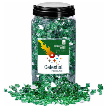 1/2" Reflective Tempered Fire Glass, Terrestrial Green, 10 lb. Jar