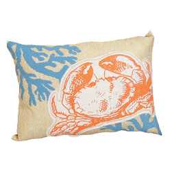 Xia Home Fashions - Applique Crab With Print Coral Coastal Decorative Pillow Poly Filled,13''x18'' - Decorative Pillows