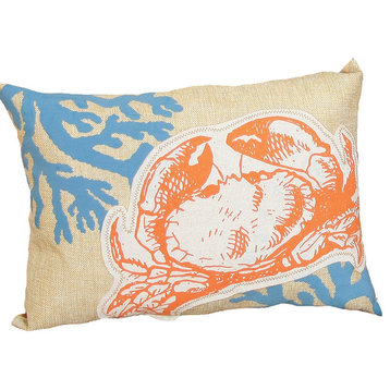 Applique Crab With Print Coral Coastal Decorative Pillow Poly Filled,13''x18''