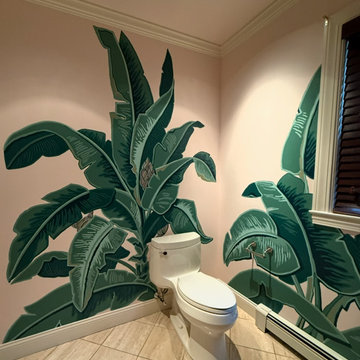 Tropical Banana Leaf Powder Room Mural