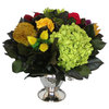 Mini Nickel Trophy Vase, Clover, Roses, Banksia, Protea and Basil Hydrangea