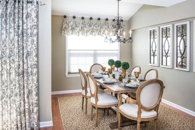 Great room - mid-sized shabby-chic style light wood floor great room idea in Philadelphia with beige walls