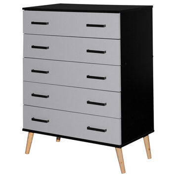 Better Home Products Eli Mid-Century Modern 5 Drawer Chest in Black & Light Gray