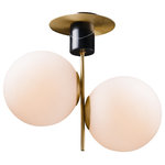 Maxim Lighting - Vesper 2-Light Semi-Flush - Inspired by both Mid Century Modern and Scandinavian Contemporary this collection spans a large breadth of today's interior design. Straight tubing finished in Satin Brass supports hand blown Satin White cased glass globes. Black accents of metal and Black marble add dramatic detail and upscale appeal.