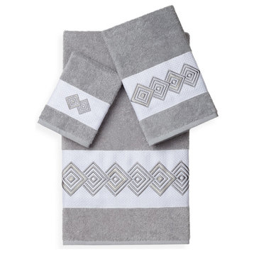 Linum Home Textiles Noah 3-Piece Embellished Towel Set, Light Gray
