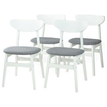 Set of 4 Solid Wood Yumiko Dining Kitchen Side Chairs w/Padded Seat, White Color