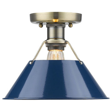 Orwell AB Flush Mount, Aged Brass With Navy Blue Shade