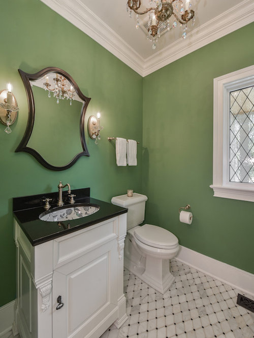 4 Craftsman Powder Room with Marble Floors Design Ideas & Remodel